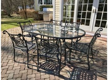 Cast Aluminum Patio Dining Table & Six Matching Chairs