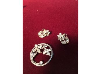 Vintage Sterling Silver Pin And Earrings Set