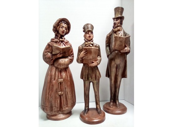 Tall Lovely Vintage Ceramic Carolers - 3  Statues, Signed By Artist, L Holly (1968)     B2