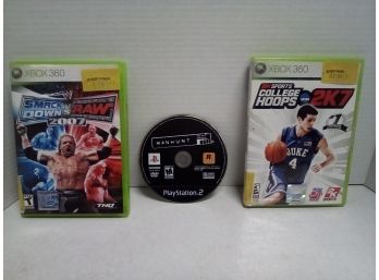 X Box 360 Smack Down Vs Raw 2007 & 2K Sports College Hoops NCAA 2K7 And P.S.2 Manhunt  D3
