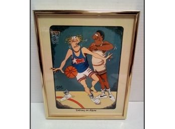 Metal Framed Print By Peter (c) 1982 Entitled Taking An Elbow - Basketball Players Cartoon   WA
