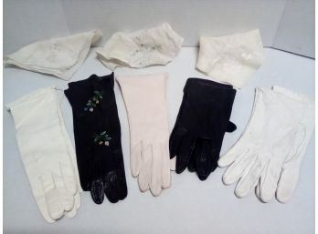 Delicious Nostalgia - 5 Pair Of Soft Leather Glove Collection And 3 Delicate Hankies    D2