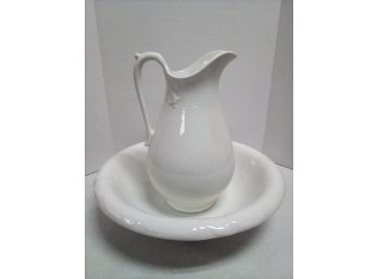 Large Vintage White Ironstone Pitcher By OB WG & Basin Bowl By Etruria Mellor & Co  E2