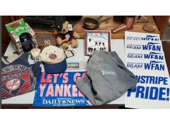 Vintage New York Yankees Treasure Lot Of Memorabilia - Shirts, Caps, Posters, Gumball Bank, Teddy Bear    B5
