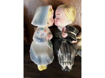 Kissing Bride And Groom On The Bench-salt And Pepper