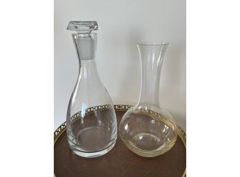Two Crystal Decanters, One Hallmarked With Script 'L'