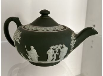 Dark Green Wedgwood Jasperware Teapot, Grecian Pattern