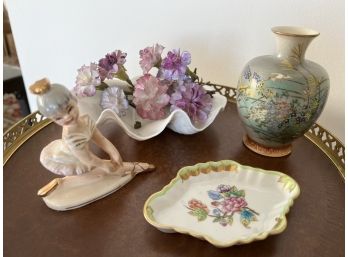 Mixed Lot, Herand, Porcelain Flowers, Porcelain Shell, Asian Vase, Ballerina