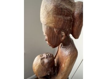 Haitian Art, Mother And Child, Hand Carved Wood, Signed Booz