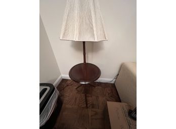 Round Wood End Table Lamp Combo