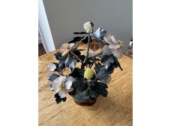 Asian Jade, Rose Quartz, Beaded Floral Arrangement