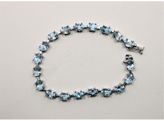Platinum Over Sterling Blue Topaz Stone Bracelet