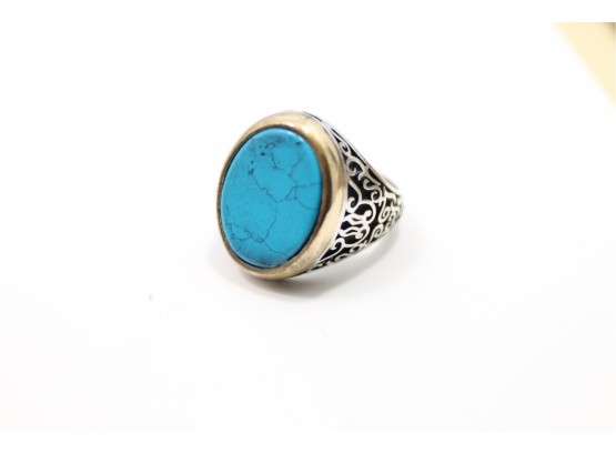 Mens Sterling Silver Turquoise Ring Size 12
