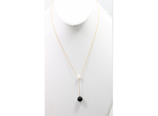 14k Yellow Gold Effy Pearl And Onyx Bead Necklace New With Tags $450