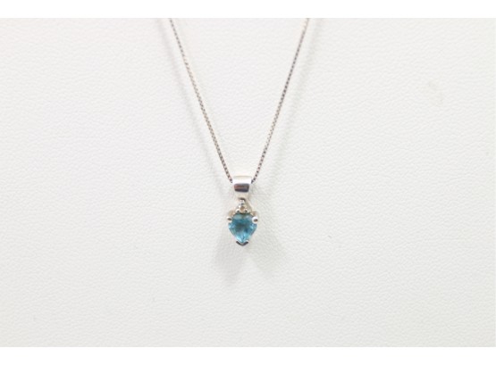 14k White Gold Necklace With  Blue Topaz Pendant