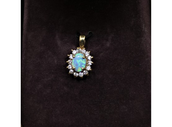 Very Colorful  Opal Diamond  Pendant Set In 10k Yellow Gold