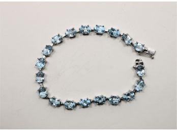 Platinum Over Sterling Blue Topaz Stone Bracelet