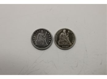 1850 And 1891 Silver Seated Liberty Dimes Coin