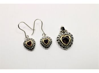 Sterling Silver Red Stone Earring Pendant Set