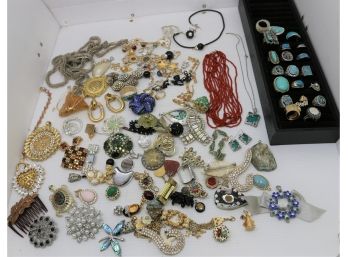 Lot Of Costume Jewelry With Rings And Pins