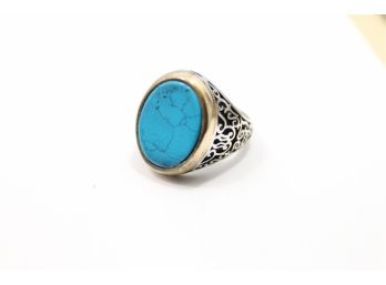 Mens Sterling Silver Turquoise Ring Size 12