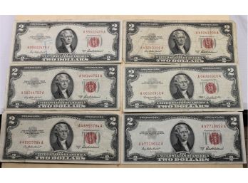 Lot Of 1953 Red Seal $2 Note X6