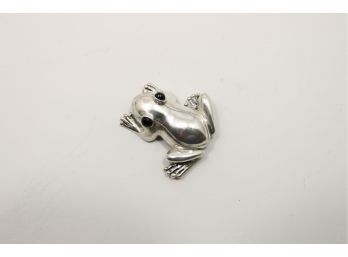 Sterling Silver Frog Pin Onyx Eyes
