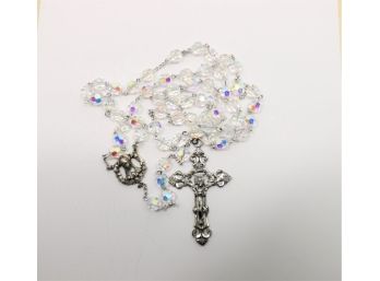 Vintage Crustal Sterling Silver Rosary Bead Necklace