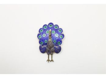 Vintage Siam Sterling Enamel Peacock Pin
