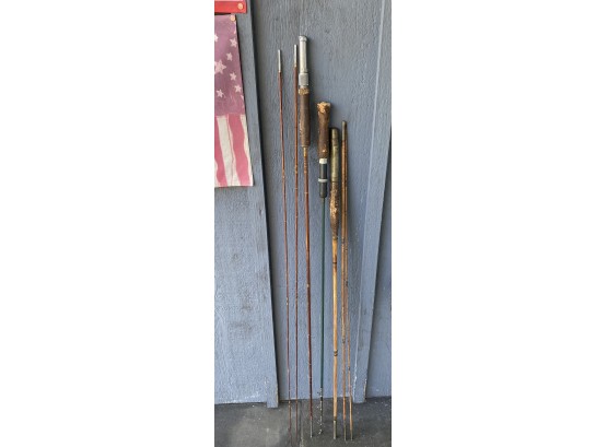Vintage Lot Of 3 Fly Fishing Rods 1 Bamboo, 2 Wood Extensions- One Marked Bristol ( READ Description)