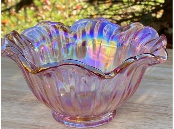 Vintage L.E. Smith Pink Iridescent Carnival Glass 6 In. W Bowl