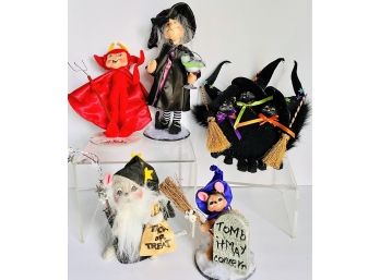 Vintage Annalee Halloween Lot # 1  Figures Dolls Mobilitee Devil Elf, Black Cat Witch Trio,  Witch With Drink
