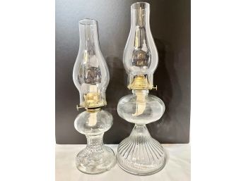 Lot Of 2 Oil Lamps Overall Height Including Globe 17-3/4' & 16'