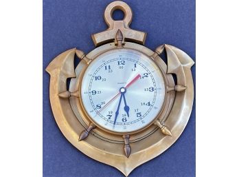 Vintage YH Anchor Nautical Quartz Heavy Brass Wall Clock 13 In. X 11 In. Tested And Working