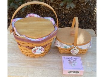 2 Longaberger Baskets - 2000 Morning Glory Tag  & Lid 1999 American Cancer Society Horizon Of Hope With Tag