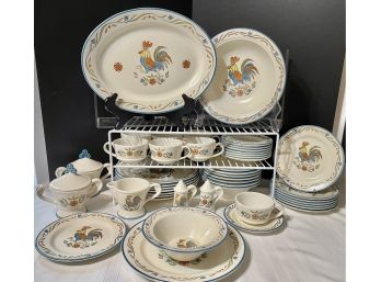 METOX Poppytrail 'Rooster Bleu'  Dinnerware Set......appears Never To Have Been Used