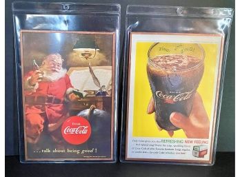 Two Authentic Coca Cola Advertising Printing Ads 1951 Santa And 1962 CBS Network Ad