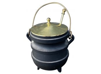 MCM Vintage Cast Iron Brass Fire Starter Smudge Pot With Lid Pumic Stone Wand 6 In. X 10 In. Including Handle