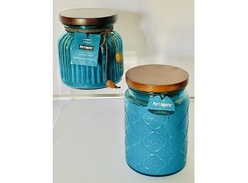 Two Unused Retired Pier 1 Imports 'Oceans' Blue Jar Candles Both  With Original Tags Wooden Tops Lot # 2