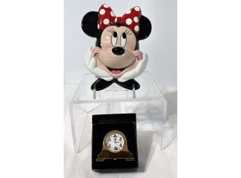 Disney Lot Of 2- Enesco Minnie Mouse Wall Hanging Vintage Mickey Mouse & Friends Collezio Mini Clock