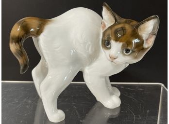 ROSENTHAL Germany Porcelain White CAT /KITTEN Brown Tail Standing Theodor Karner 1950's
