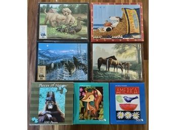 Sealed Lot Of 7 Animal Puzzles 1 Puzzle Has Cellophane Tear On Backside Lot # 3