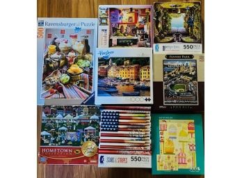 Sealed Lot Of 8 Puzzles Hasbro, Ravensburger, Kathy Weller, Perspective Others Lot # 1