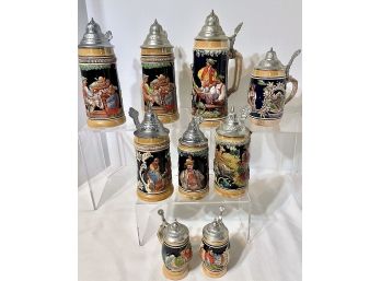 Lot Of 9 Assorted German Steins- Small To Tall!