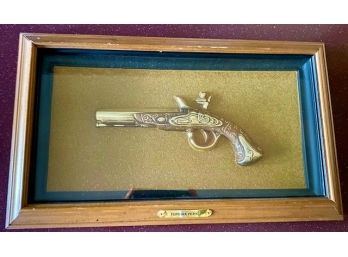 Vintage Turner Wall Accessory Decorative Pistol Reproduction Encased In Glass 14 In. X 10 In.