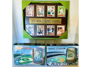 Baseball Lot NOS  2013 Red Sox World Series Card Plaque- Fascimile Models Of Fenway Park And Yankee Stadium