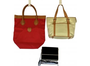3 Vintage Talbots Bags - Red Nylon Tote, Velvet Evening Bag, Cloth & Leather Trim Handbag