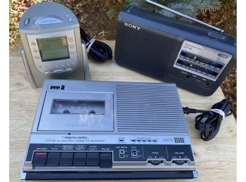3 Vintage Electronics: Sony 2 Band Radio, Nature Sounds Alarm Clock,  Cassette Recorder ALL WORKING
