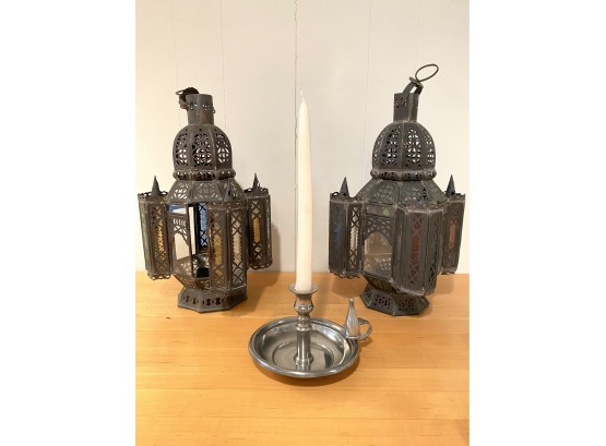 PR Tin Asian Lanterns & Pewter Candle Holder (LOC: W1)