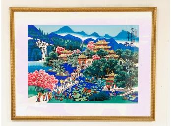 Asian Garden Scene In Gouache / Framed By J.Pocker & Son  (LOC: W1)